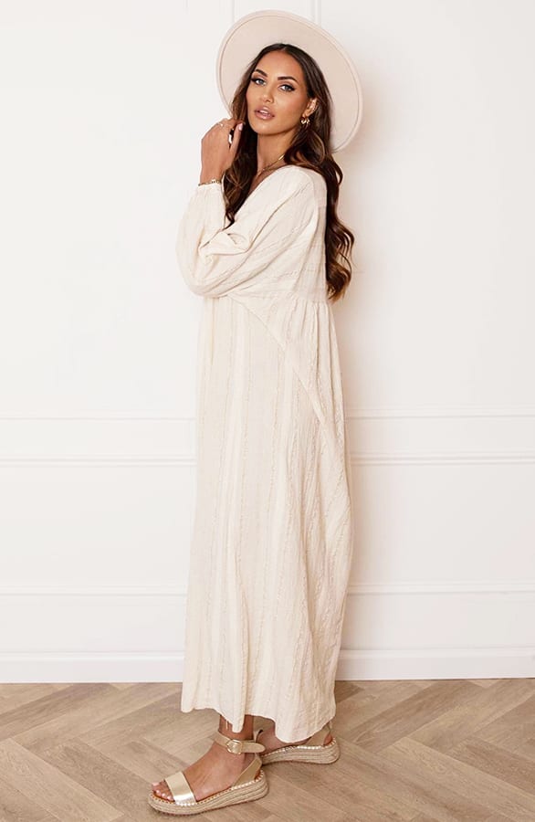 V-hals Maxi Jurk Ava Lurex Goud – shoparchief — foto 5