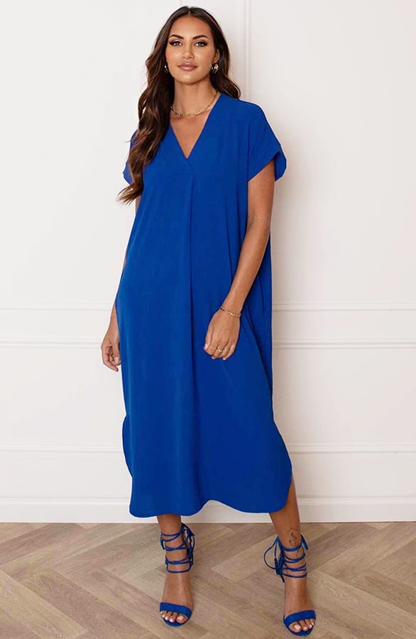 V-hals Midi Jurk Lilly Kobalt – shoparchief