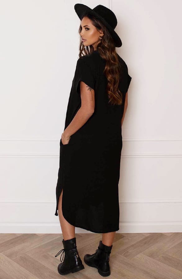 V-hals Midi Jurk Lilly Zwart – shoparchief — foto 9
