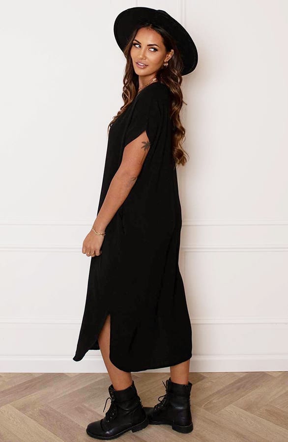 V-hals Midi Jurk Lilly Zwart – shoparchief — foto 8