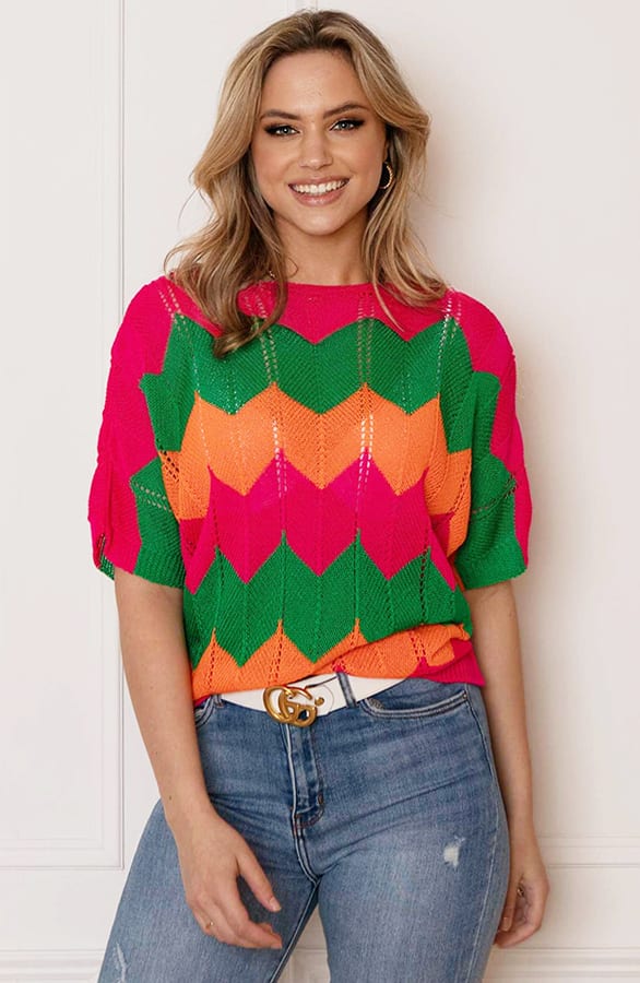 Knitted Top Lorena Roze Groen – shoparchief