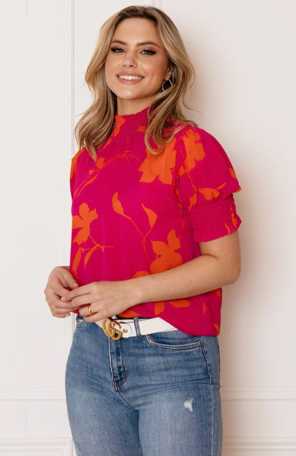 Lynn Top Bloemen Roze Oranje – shoparchief — foto 2