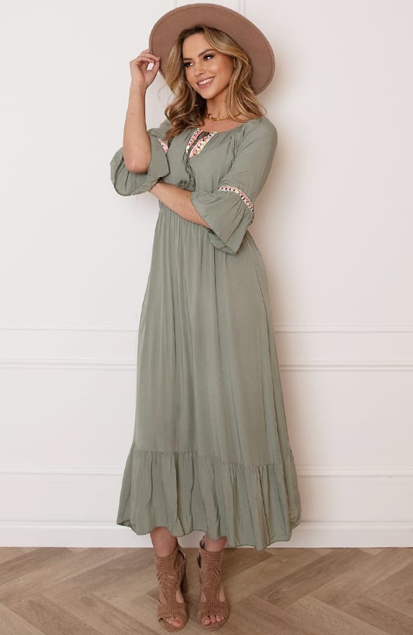 Maxi Offshoulder Jurk Laila Army – shoparchief — foto 8