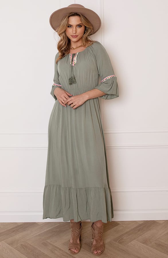 Maxi Offshoulder Jurk Laila Army – shoparchief — foto 5