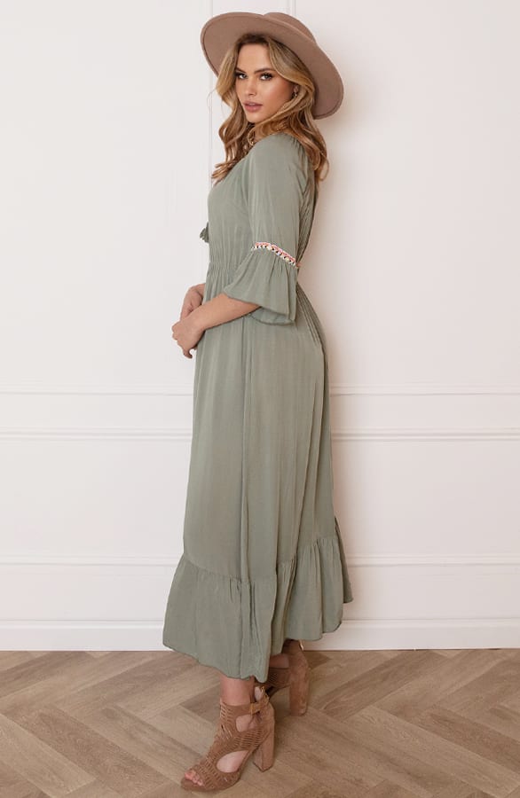 Maxi Offshoulder Jurk Laila Army – shoparchief — foto 9