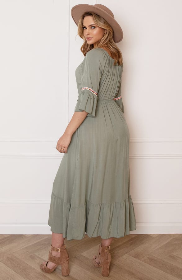 Maxi Offshoulder Jurk Laila Army – shoparchief — foto 11