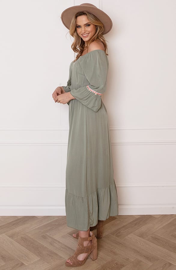 Maxi Offshoulder Jurk Laila Army – shoparchief — foto 3