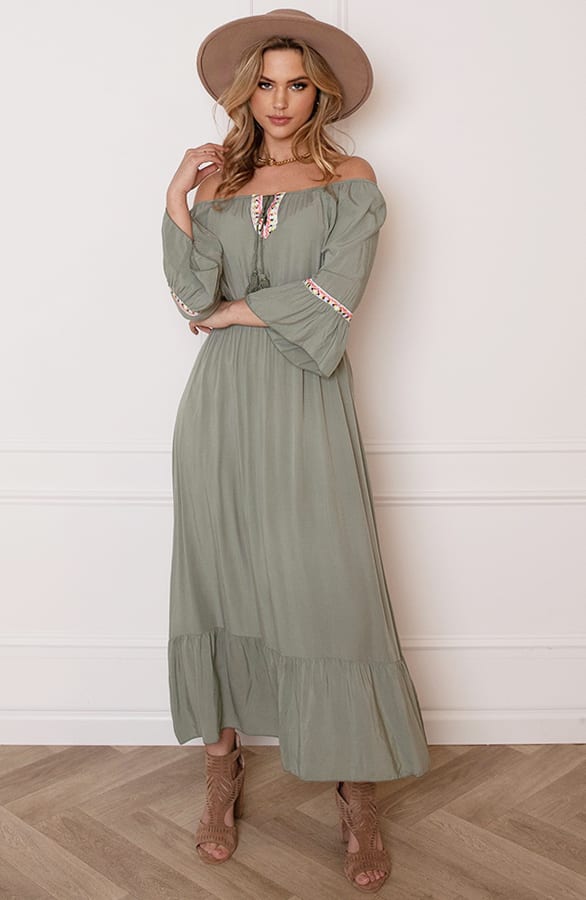 Maxi Offshoulder Jurk Laila Army – shoparchief — foto 2
