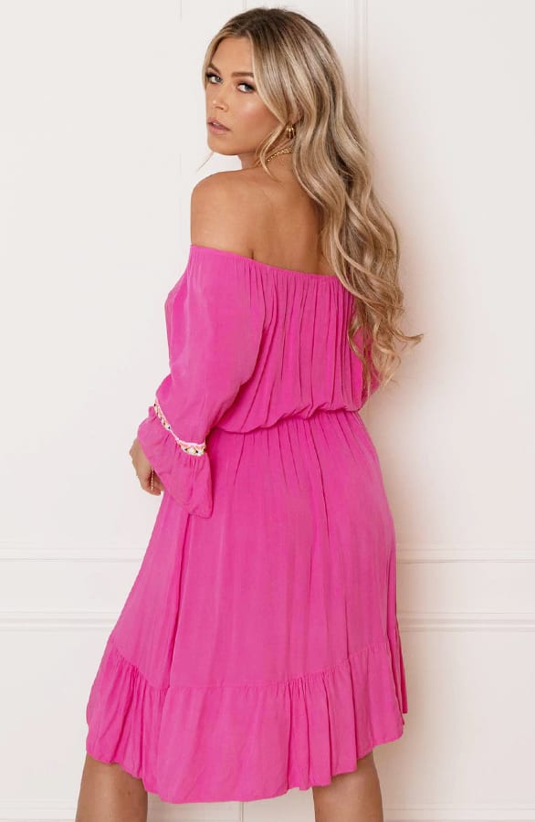 Offshoulder Jurk Laila Fuchsia – shoparchief — foto 9