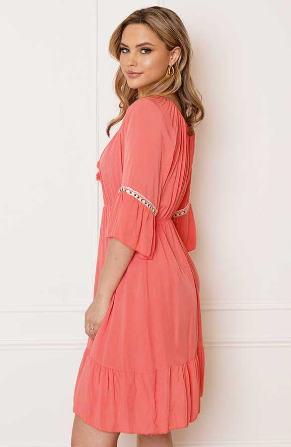 Offshoulder Jurk Laila Koraal – shoparchief — foto 4