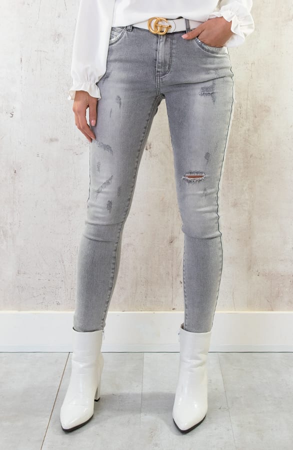 Pailletten Skinny Jeans Evie Grijs – shoparchief — foto 2