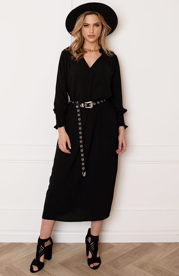 Smocked Maxi Jurk Babette Zwart – shoparchief