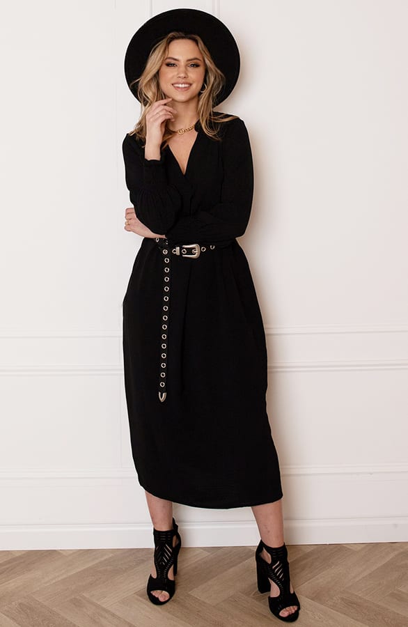 Smocked Maxi Jurk Babette Zwart – shoparchief — foto 2