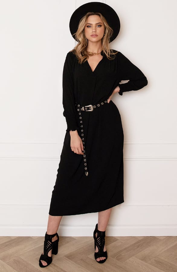 Smocked Maxi Jurk Babette Zwart – shoparchief — foto 3