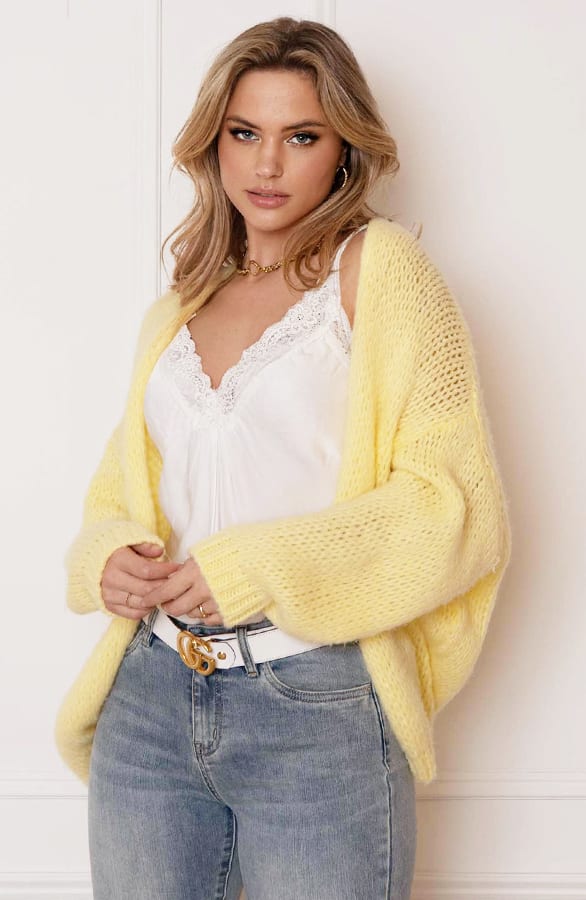 Trendy Vest Gebreid Skye Pastel Geel – shoparchief — foto 2