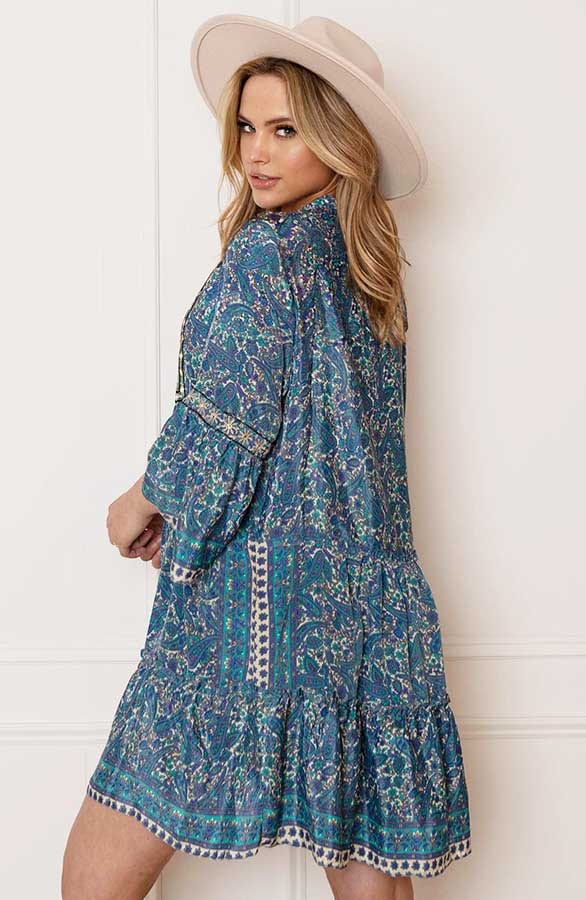 V-hals Detailed Paisley Jurk Dilara Blauw – shoparchief — foto 5
