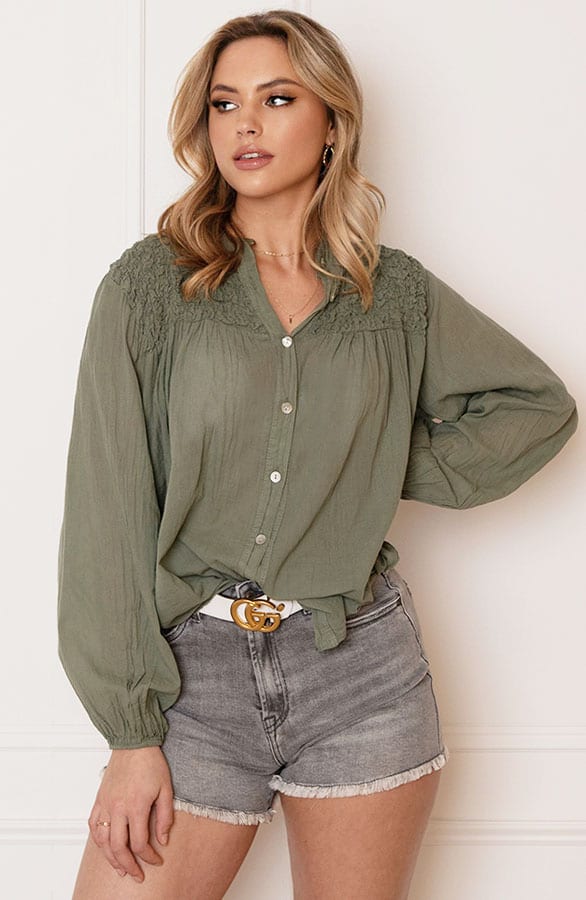 Katoenen Knopen Blouse Zoya Army – shoparchief — foto 3