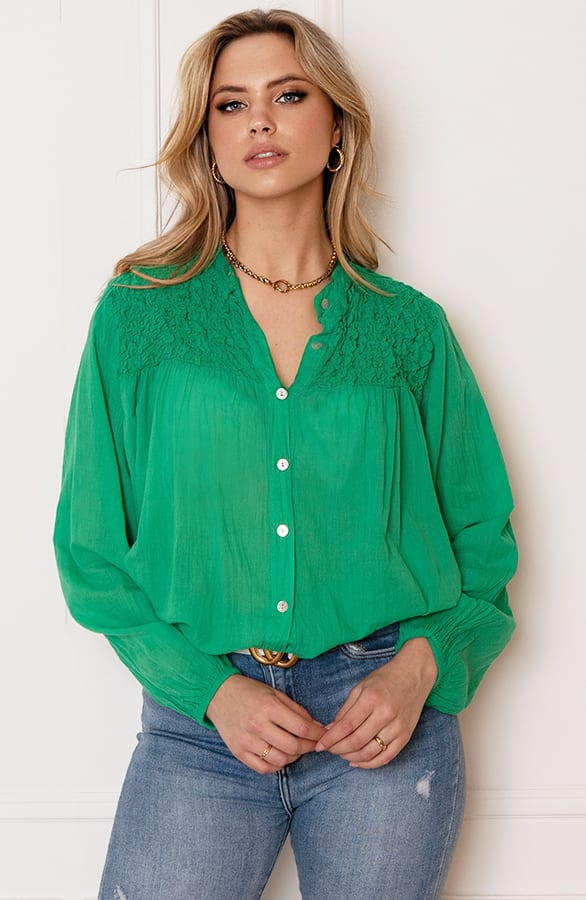Katoenen Knopen Blouse Zoya Bright Green – shoparchief