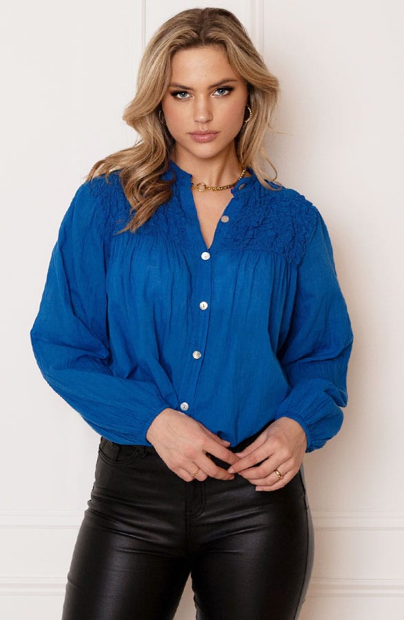 Katoenen Knopen Blouse Zoya Kobalt – shoparchief