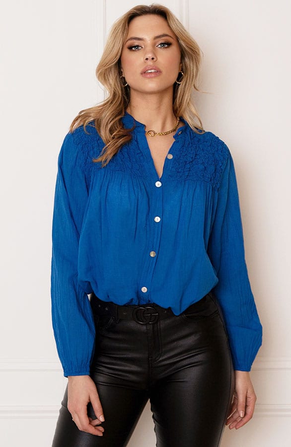 Katoenen Knopen Blouse Zoya Kobalt – shoparchief — foto 2