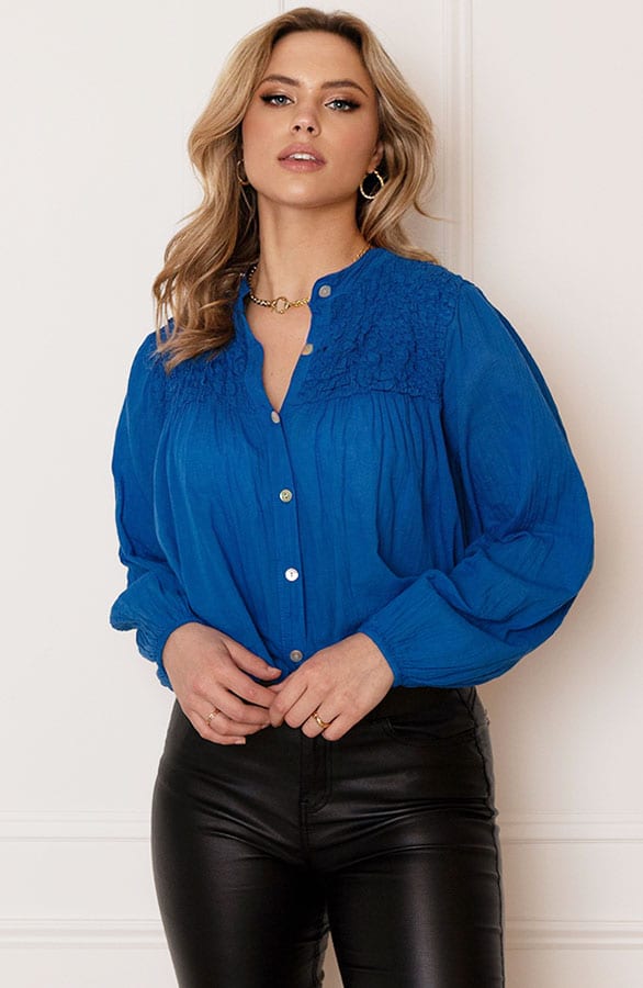 Katoenen Knopen Blouse Zoya Kobalt – shoparchief — foto 3