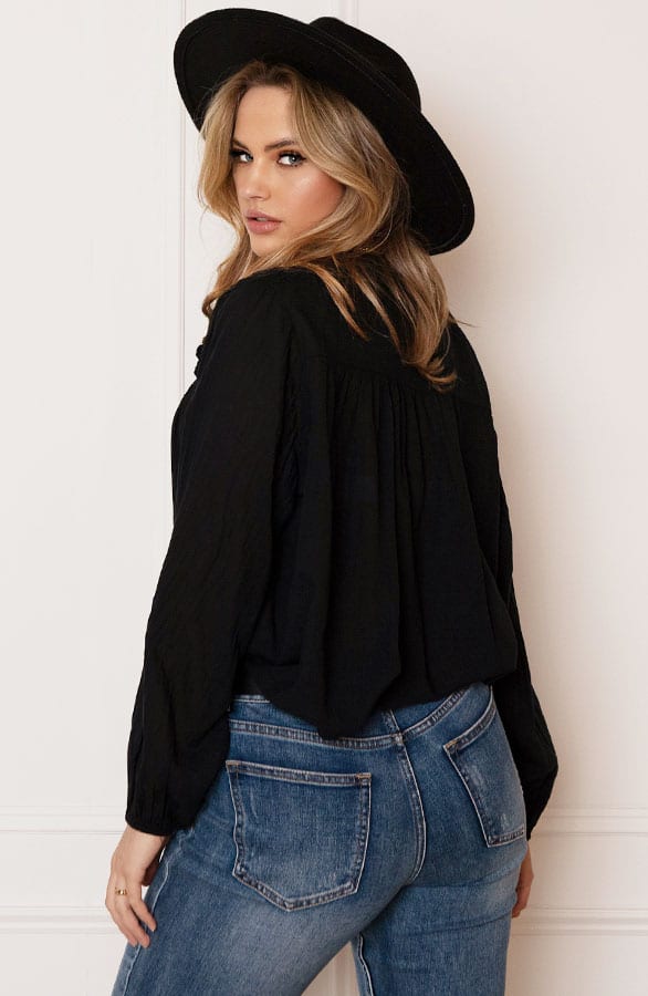 Katoenen Knopen Blouse Zoya Zwart – shoparchief — foto 4