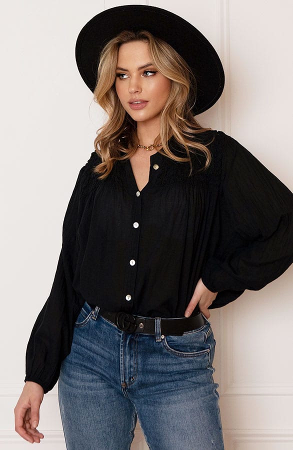 Katoenen Knopen Blouse Zoya Zwart – shoparchief