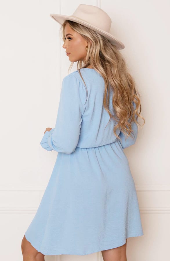 V-hals Knopen Jurk Emmy Babyblauw – shoparchief — foto 11