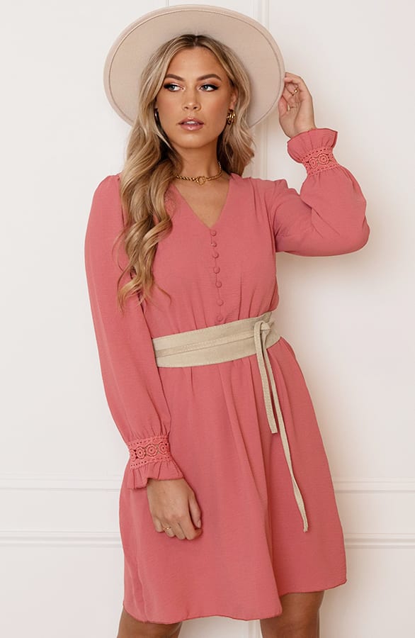 V-hals Knopen Jurk Emmy Dust Pink – shoparchief — foto 4