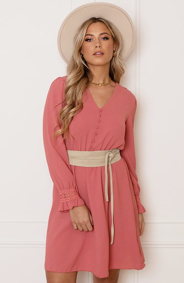 V-hals Knopen Jurk Emmy Dust Pink – shoparchief — foto 6