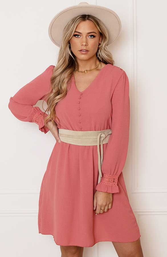 V-hals Knopen Jurk Emmy Dust Pink – shoparchief — foto 5