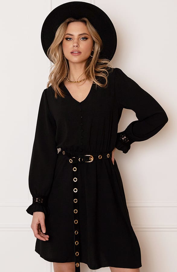V-hals Knopen Jurk Emmy Zwart – shoparchief — foto 5