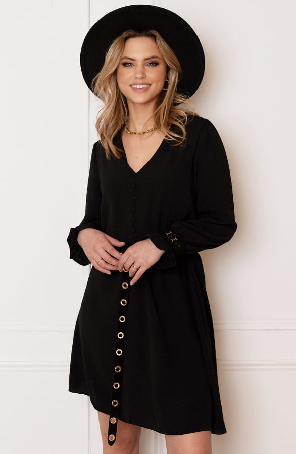 V-hals Knopen Jurk Emmy Zwart – shoparchief — foto 6