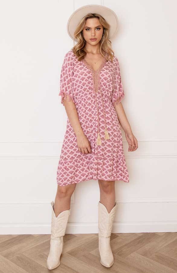V-hals Lurex Jurk Print Maris Dust Pink – shoparchief — foto 7