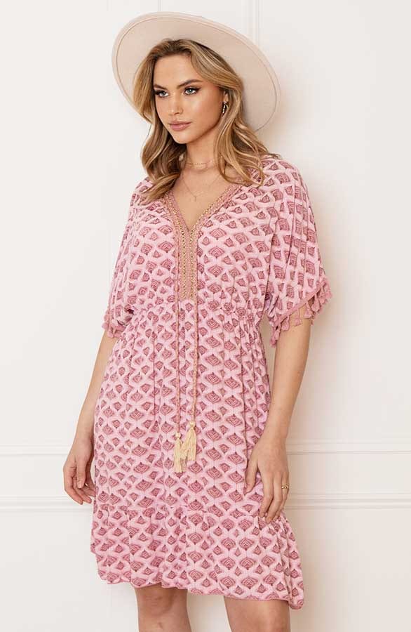 V-hals Lurex Jurk Print Maris Dust Pink – shoparchief — foto 3