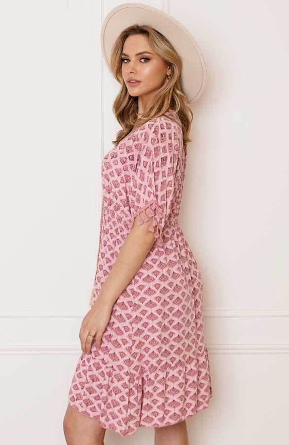 V-hals Lurex Jurk Print Maris Dust Pink – shoparchief — foto 4
