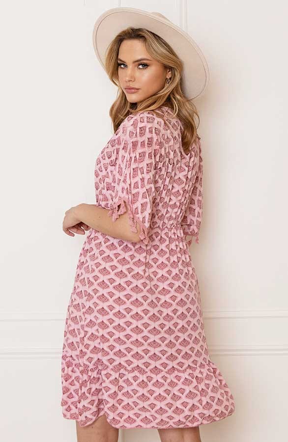 V-hals Lurex Jurk Print Maris Dust Pink – shoparchief — foto 5