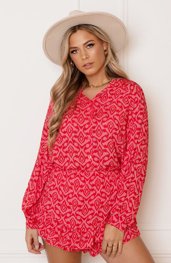 Aztec Print Skort Julia Roze Rood – shoparchief — foto 12