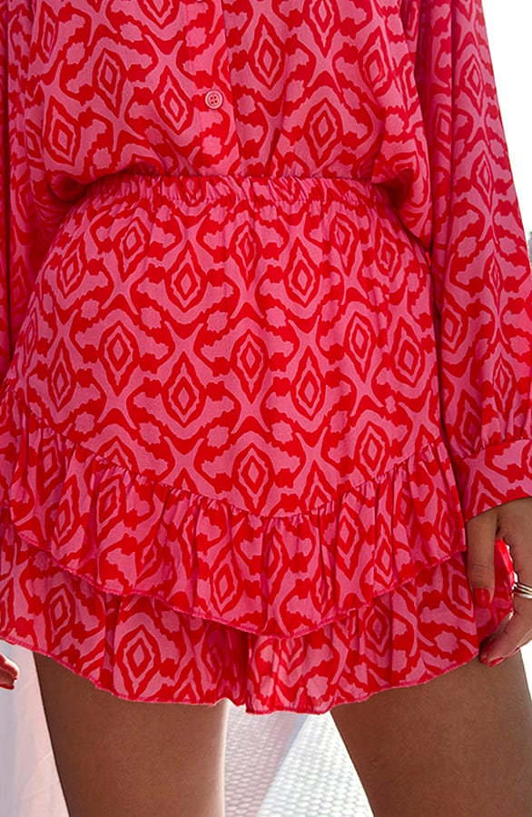 Aztec Print Skort Julia Roze Rood – shoparchief