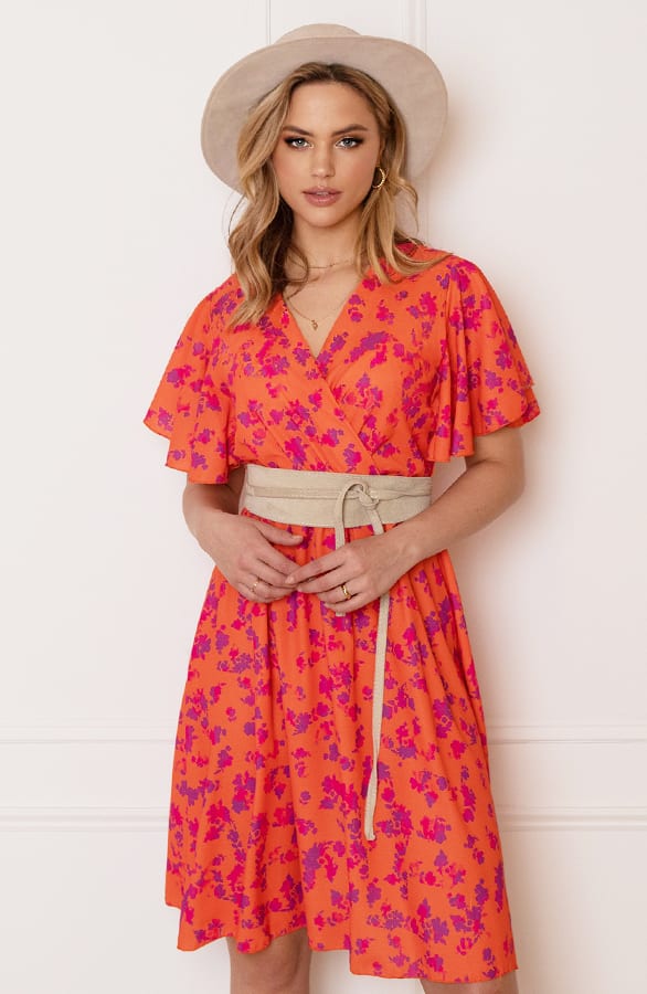 Bloemenprint Jurk Nikkie Oranje Paars – alle jurkjes — foto 8