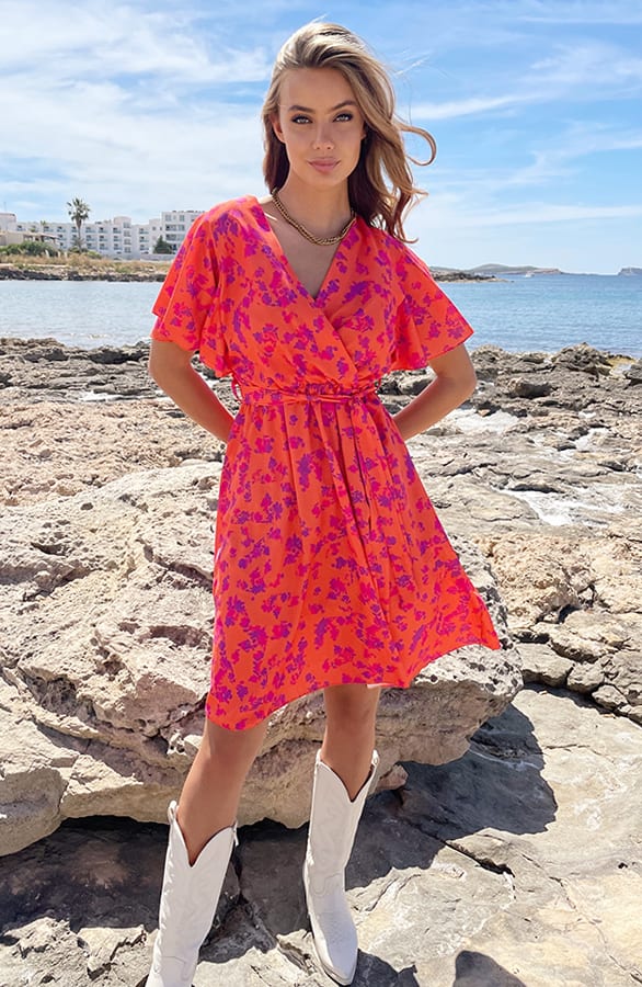 Bloemenprint Jurk Nikkie Oranje Paars – alle jurkjes