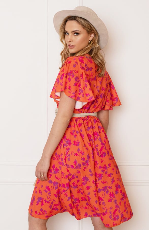 Bloemenprint Jurk Nikkie Oranje Paars – alle jurkjes — foto 12