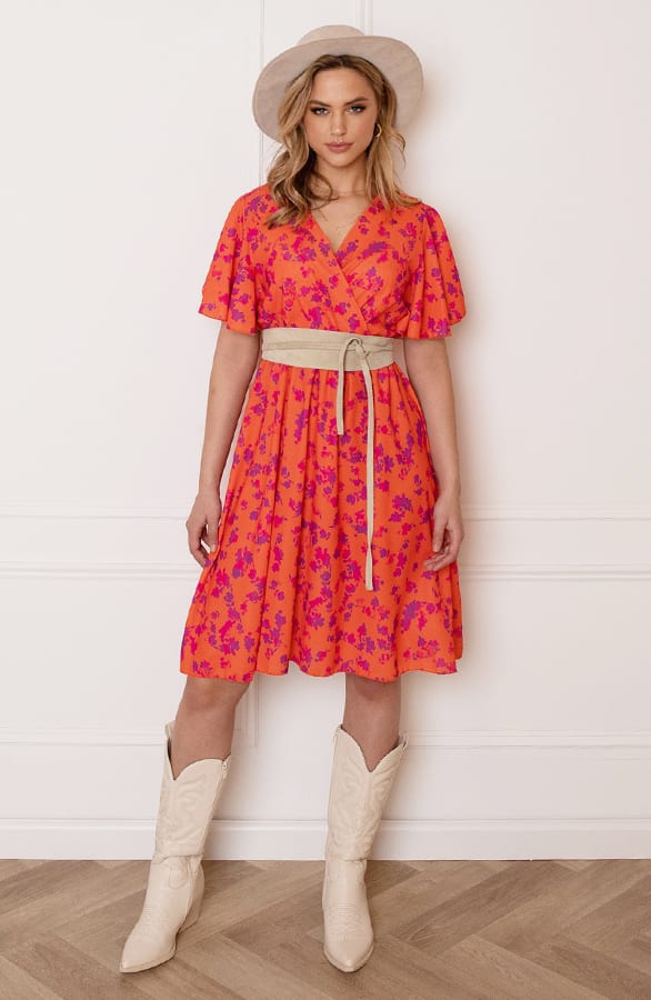 Bloemenprint Jurk Nikkie Oranje Paars – alle jurkjes — foto 14