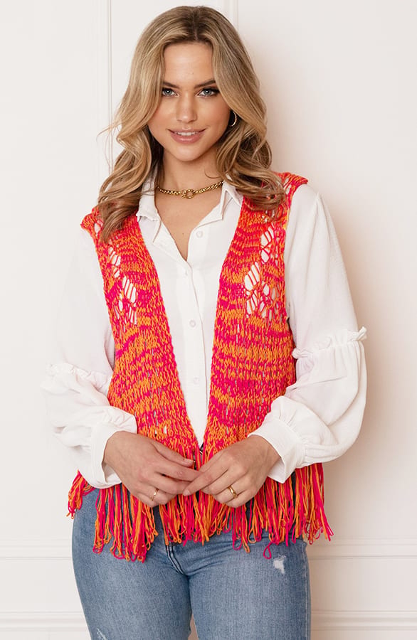 Boho Gilet Merle Fuchsia Oranje – shoparchief — foto 3