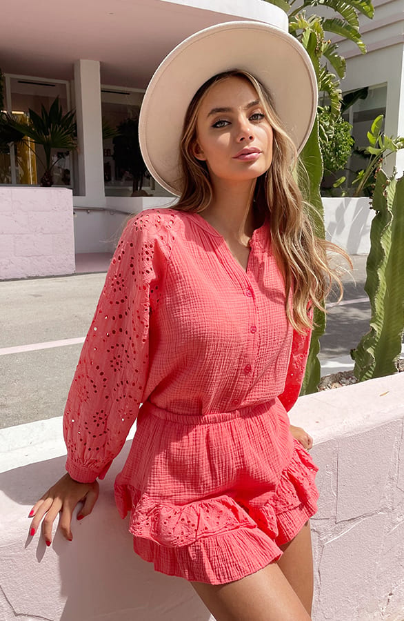 Detailed Katoenen Blouse Cleo Koraal – shoparchief — foto 3