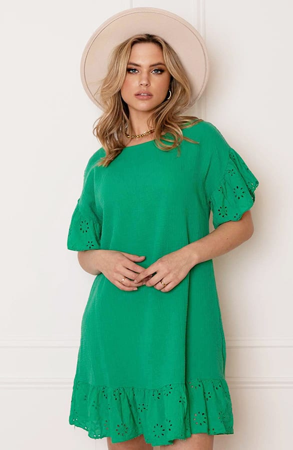 Detailed Katoenen Jurk Robin Bright Green – shoparchief