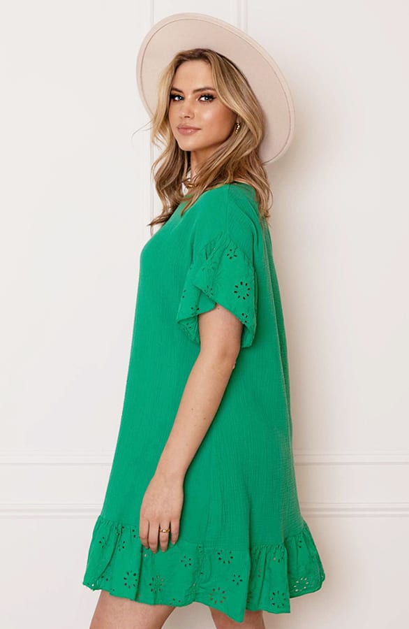 Detailed Katoenen Jurk Robin Bright Green – shoparchief — foto 4