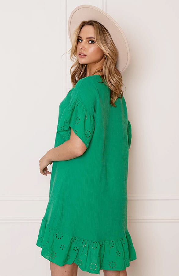 Detailed Katoenen Jurk Robin Bright Green – shoparchief — foto 5