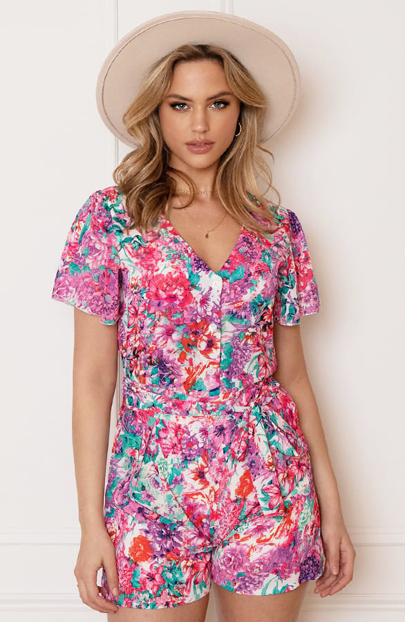 Floral Print Playsuit Sarina Roze Blauw – shoparchief