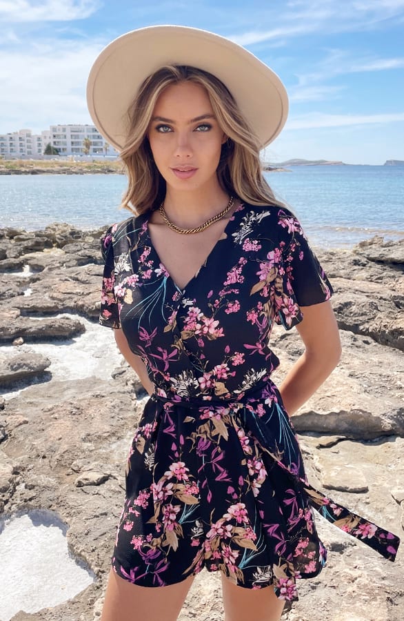 Floral Print Playsuit Sarina Roze Zwart – shoparchief — foto 2